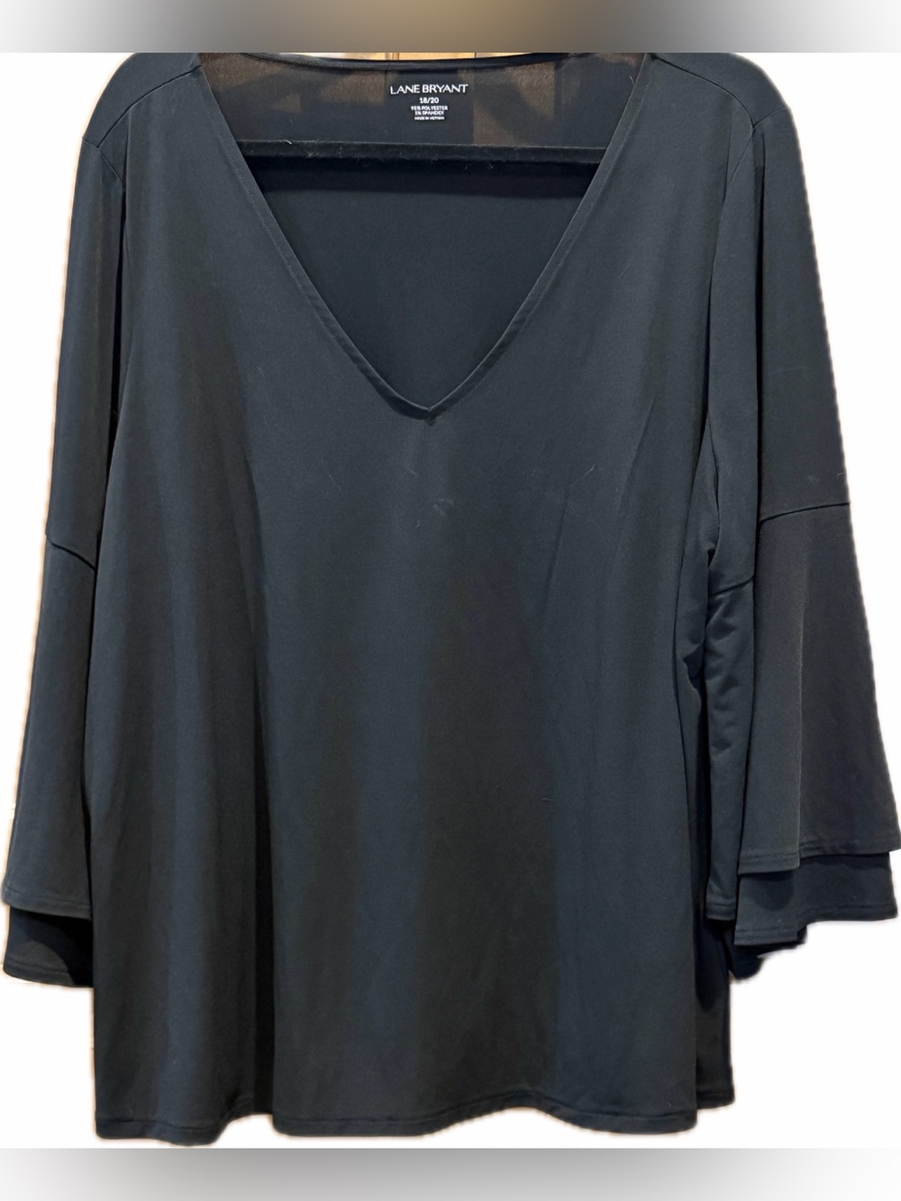 Lane Bryant Black Bell Sleeve V-neck Tunic Top, Plus Size 18/20